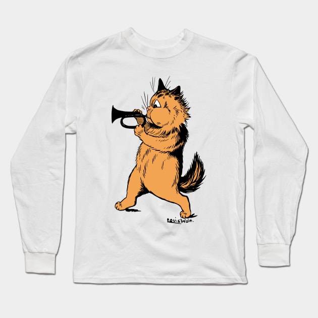 The Trumpet Playing Cat Long Sleeve T-Shirt by KarwilbeDesigns